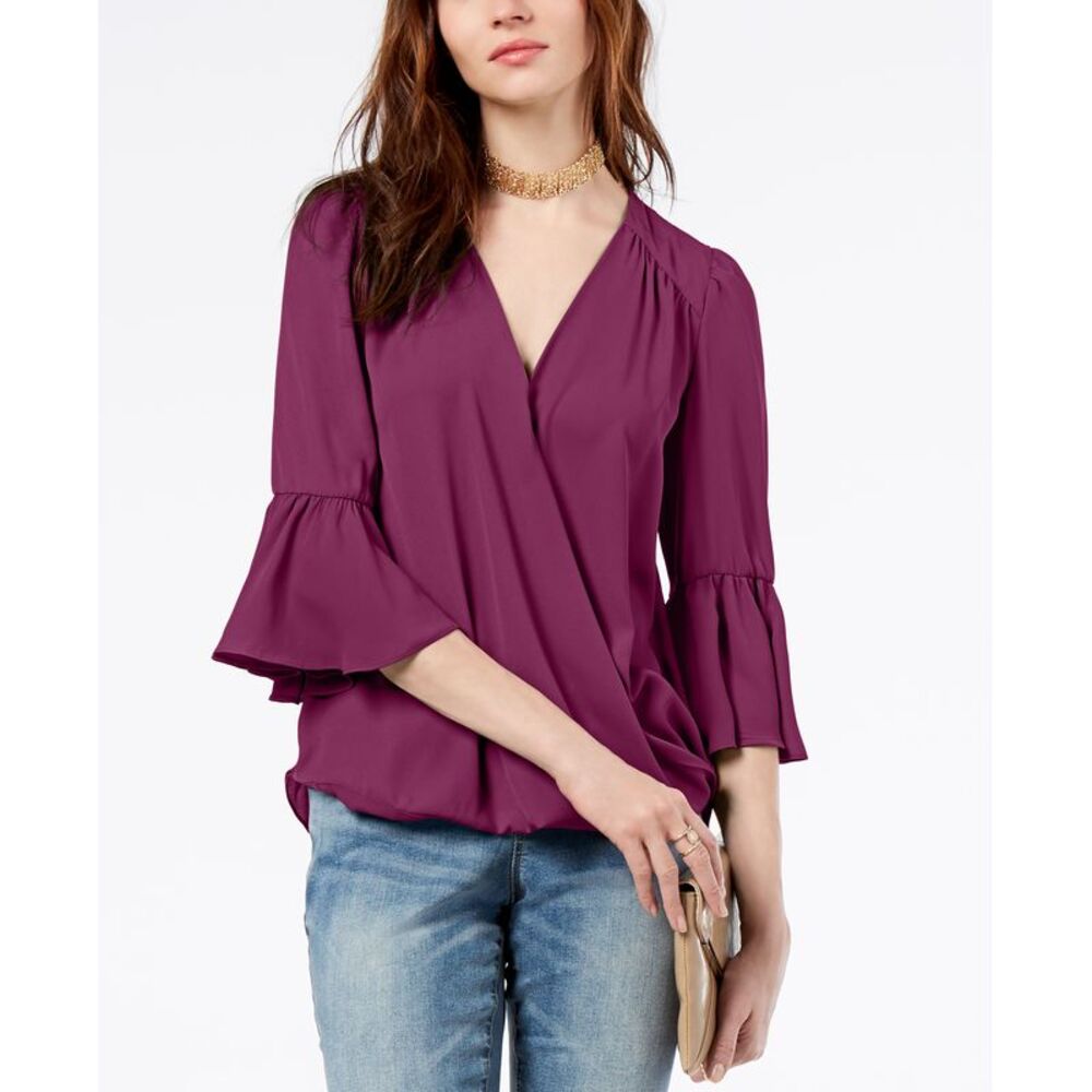 INC International Concepts Petite Surplice Bell Sleeve Top